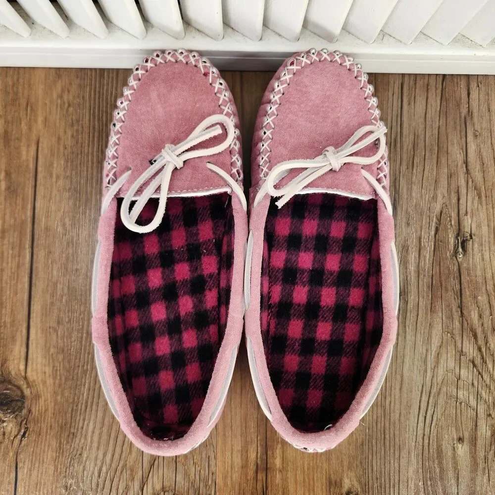 Old Friend Buckeye Moccasin Slippers Child Sz 2 Pink Fleece Lined Comfort Shoes
